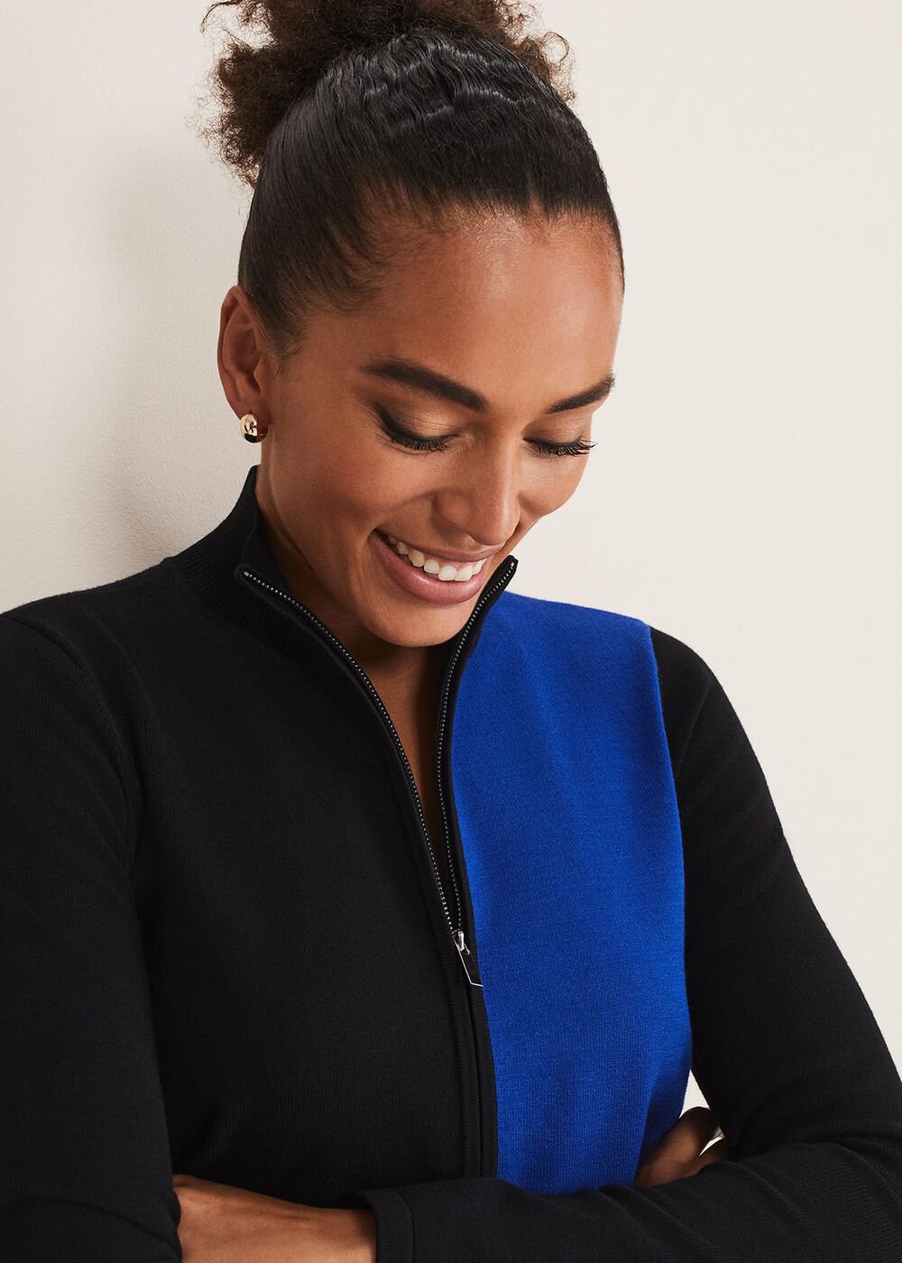 Arden Zip Detail Colour Block Knit Dress Cobalt/Black