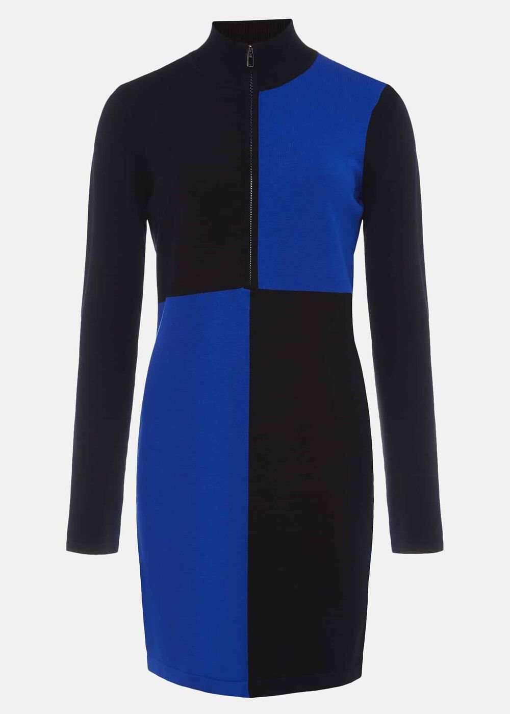 Arden Zip Detail Colour Block Knit Dress Cobalt/Black