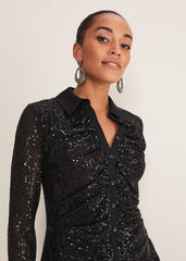 Kirsty Ruched Sequin Dress Black