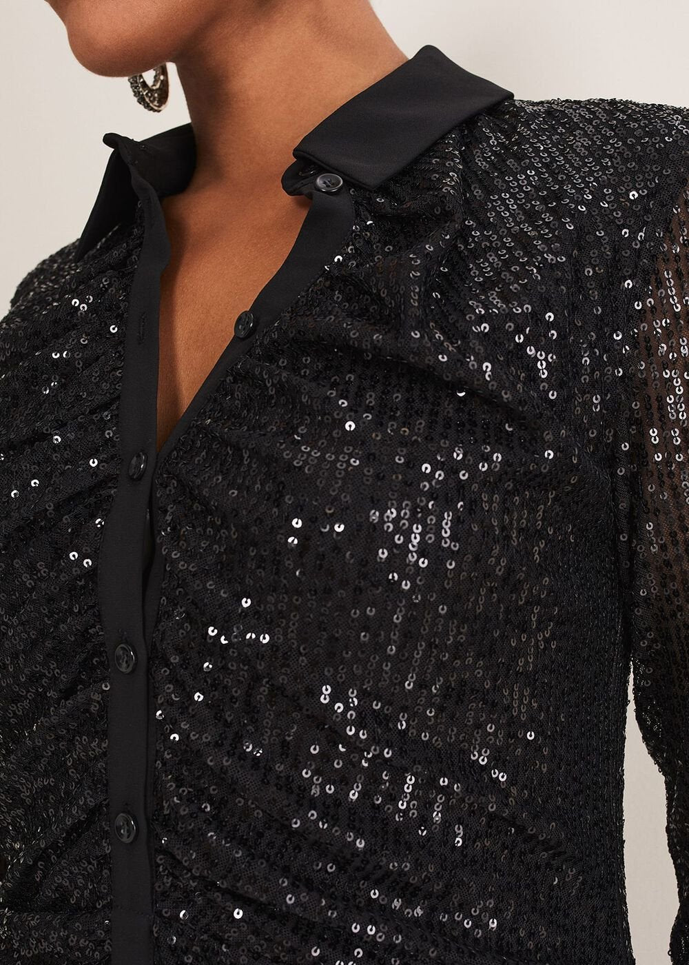 Kirsty Ruched Sequin Dress Black