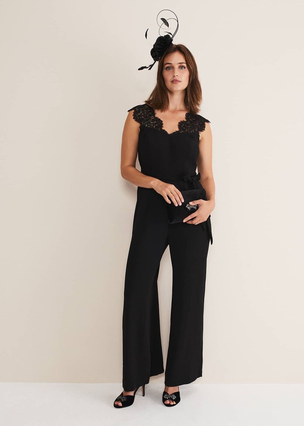 Lia Sleeveless Lace Detail Jumpsuit Black