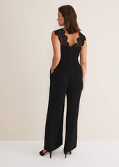 Lia Sleeveless Lace Detail Jumpsuit Black