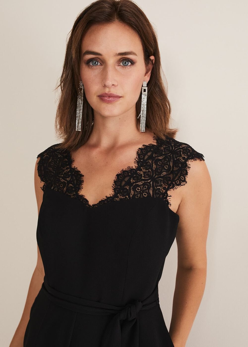 Lia Sleeveless Lace Detail Jumpsuit Black