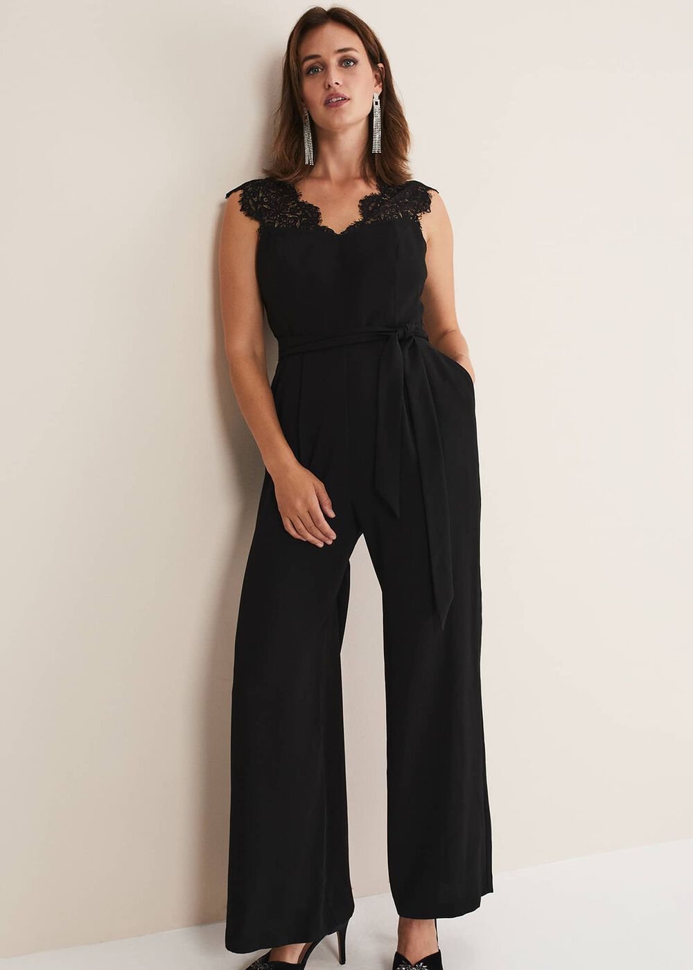 Lia Sleeveless Lace Detail Jumpsuit Black