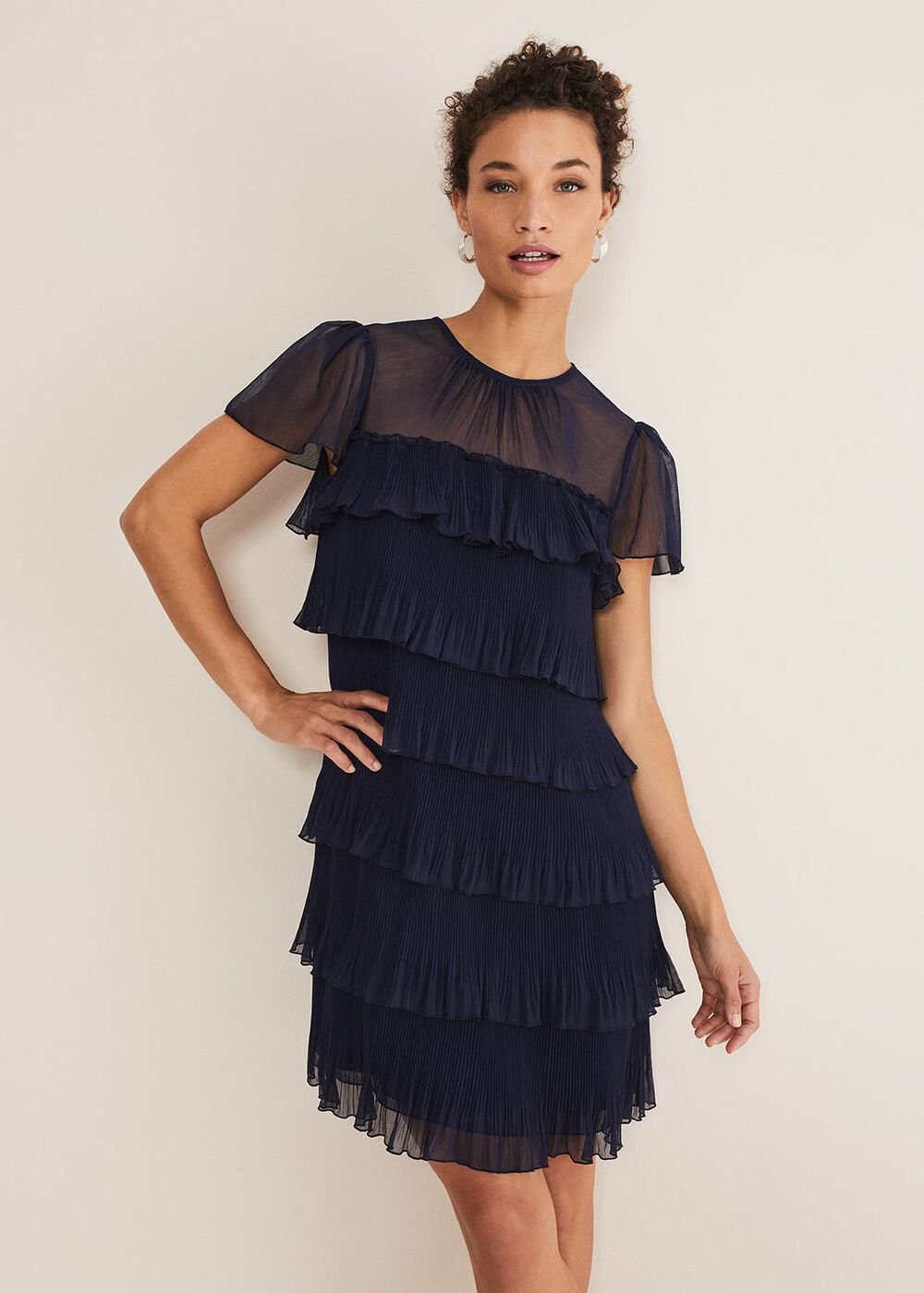 Mimi Pleated Mini Dress Navy