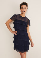 Mimi Pleated Mini Dress Navy