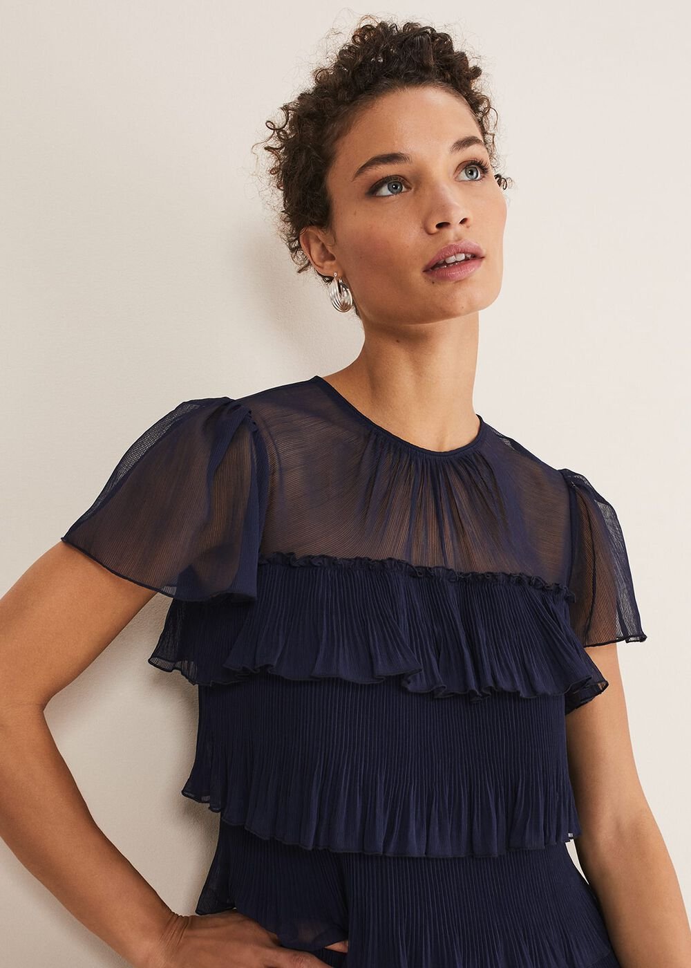 Mimi Pleated Mini Dress Navy