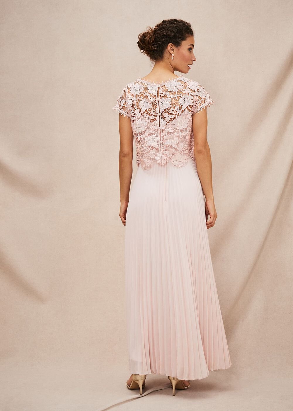 Michelle Lace Pleated Maxi Dress Antique Rose