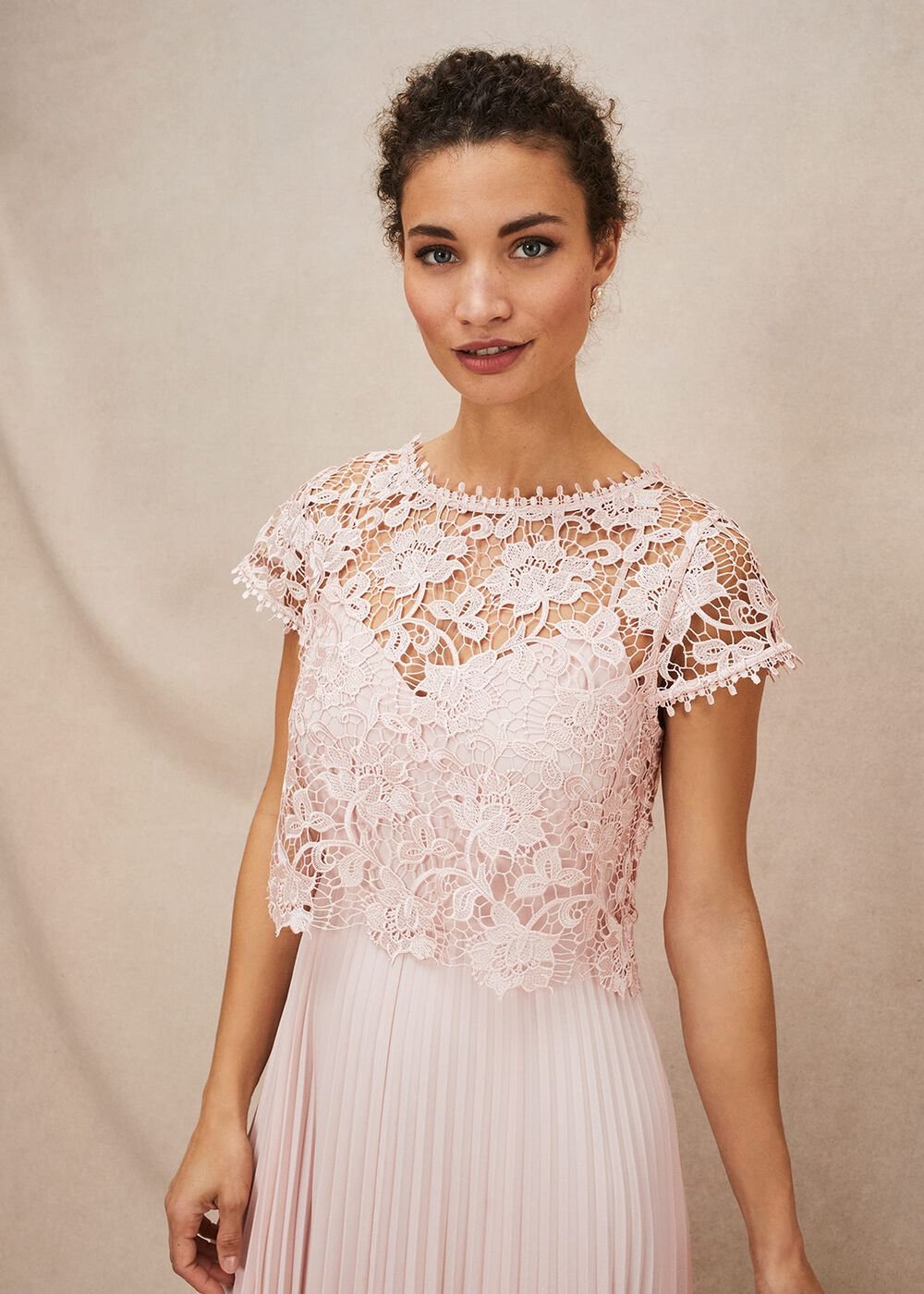 Michelle Lace Pleated Maxi Dress Antique Rose