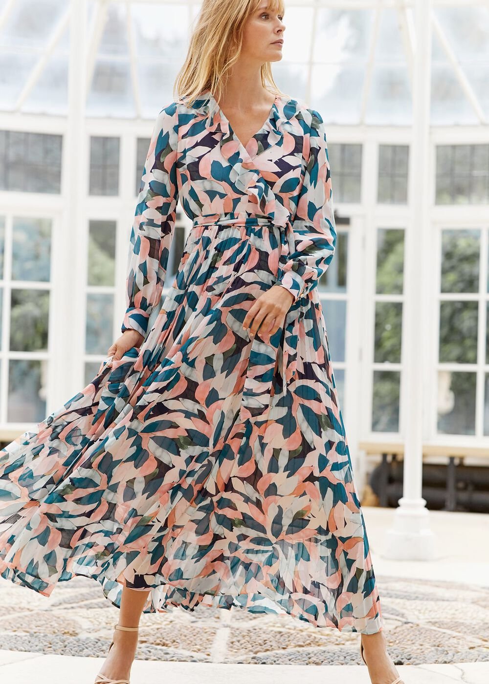 Pastel Floral Print Maxi Wrap Dress Multi-Coloured