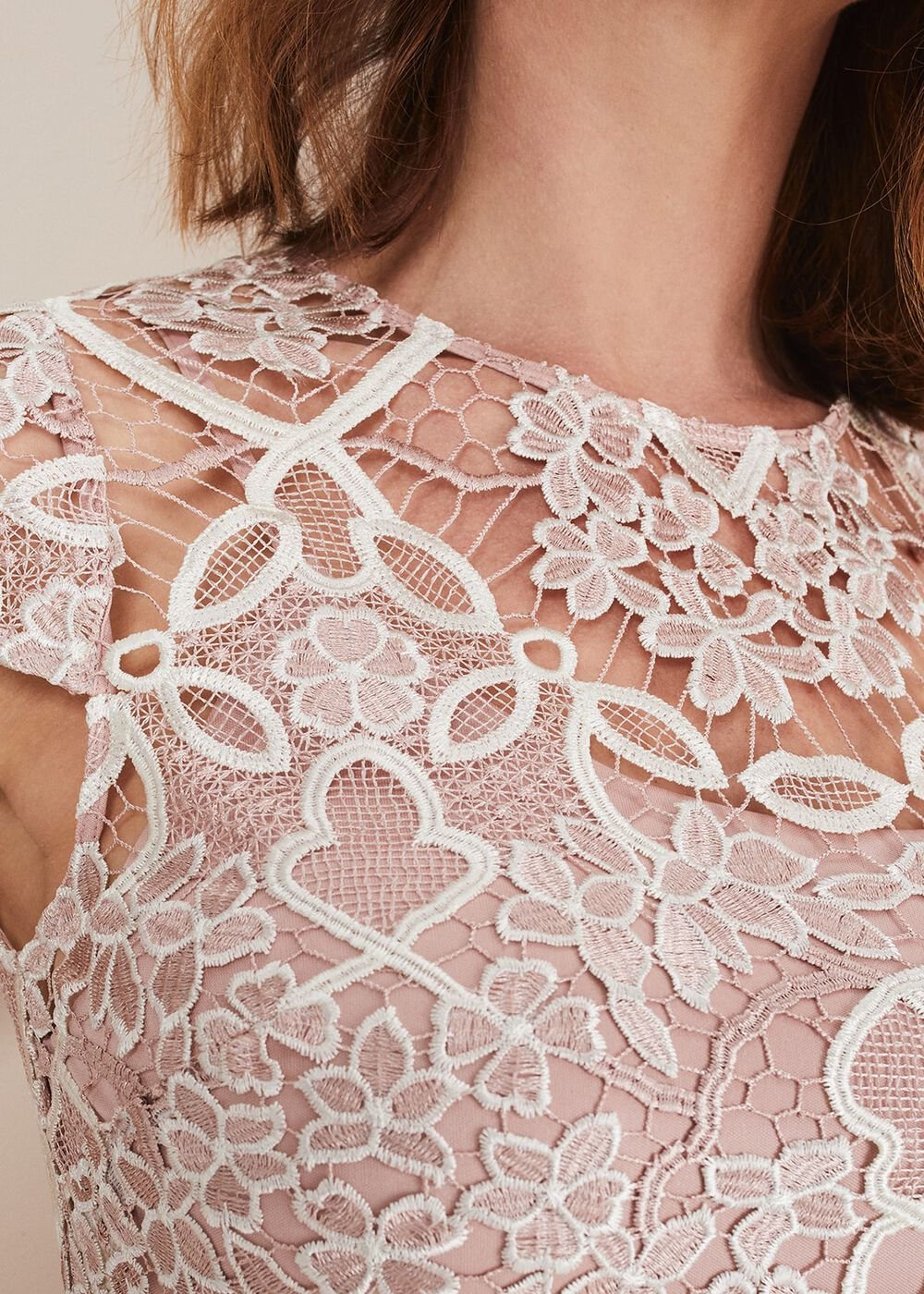 Classic Pink Lace Overlay Pencil Dress Petal