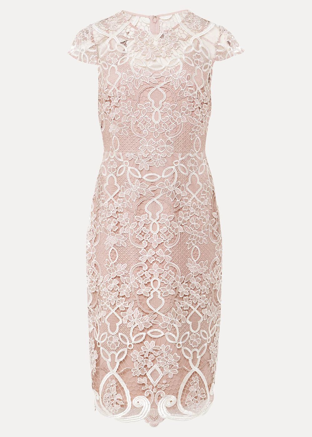 Classic Pink Lace Overlay Pencil Dress Petal