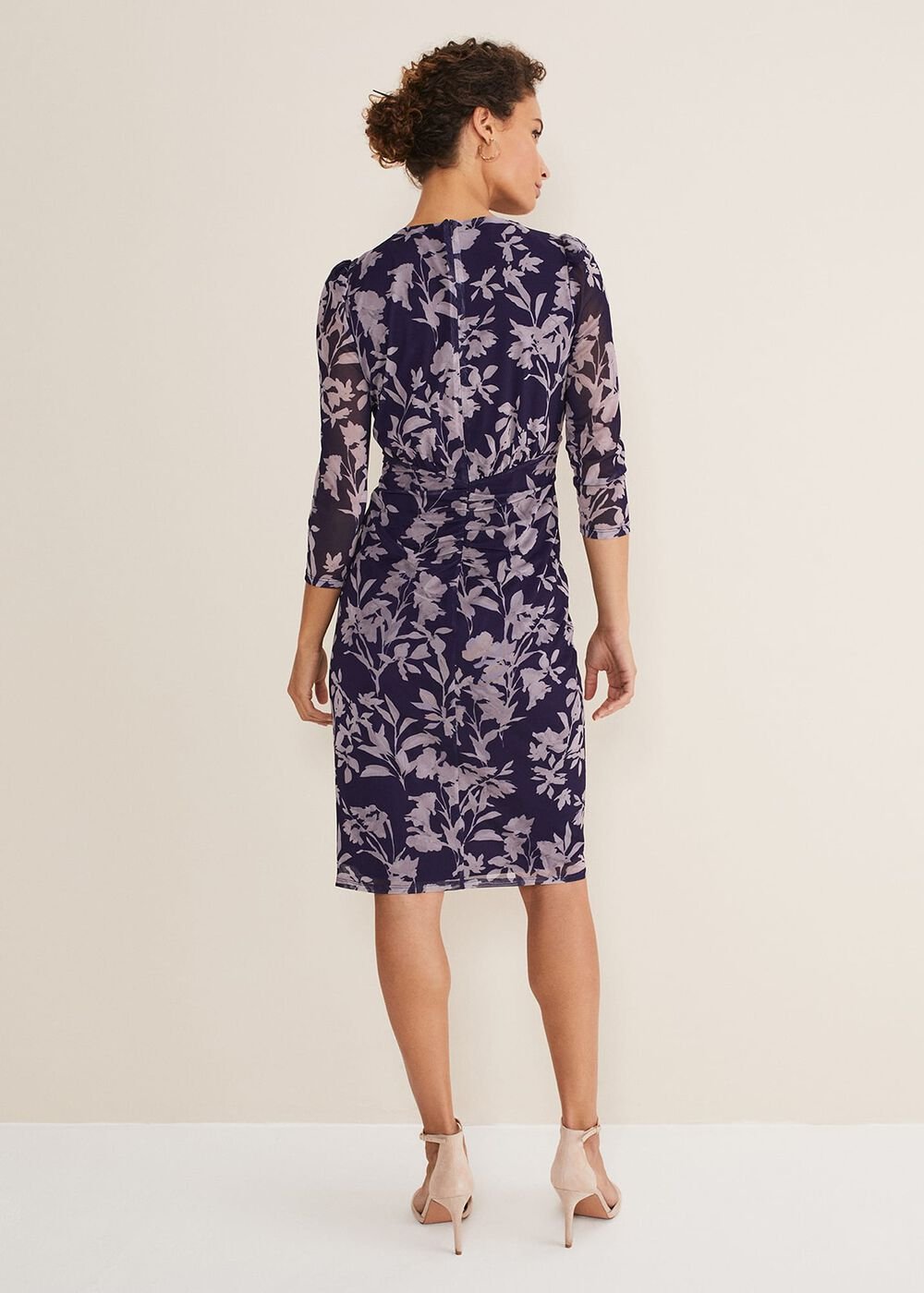 Purple Floral Mesh Midi Dress Latte/Navy