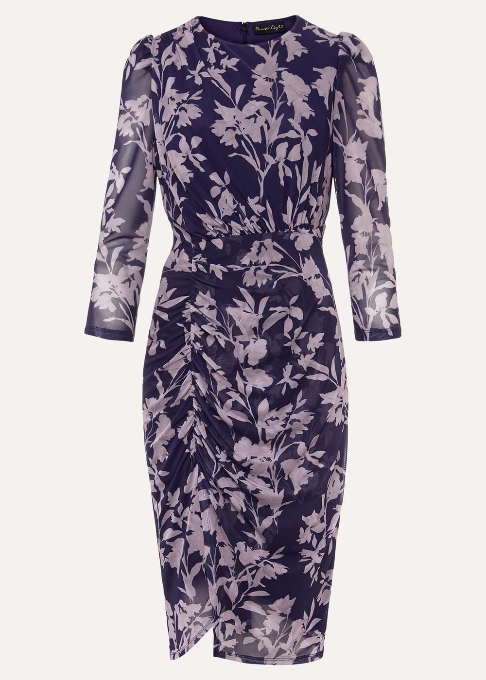 Purple Floral Mesh Midi Dress Latte/Navy