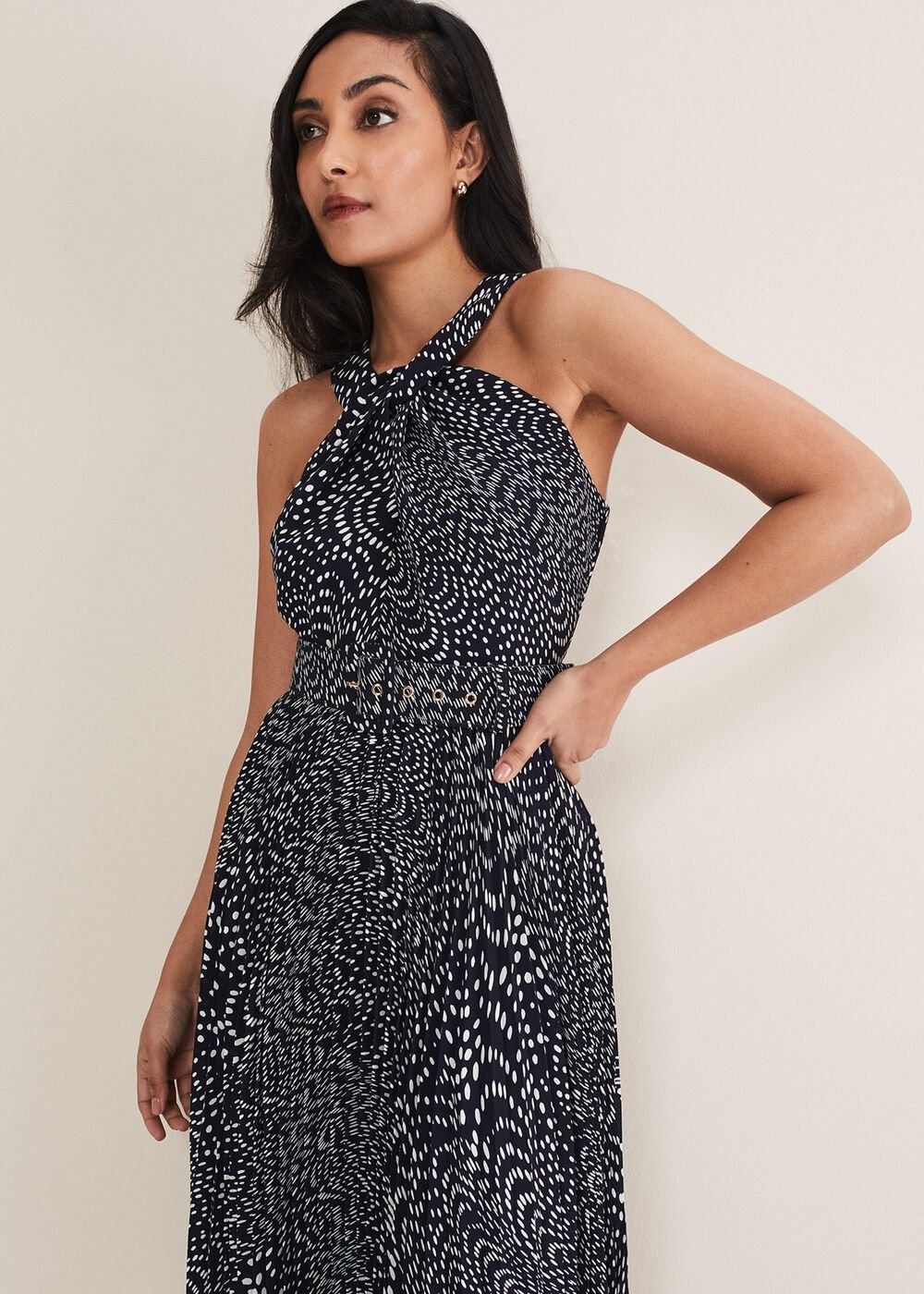 Petite Elsie Spot Dress Navy/Ivory