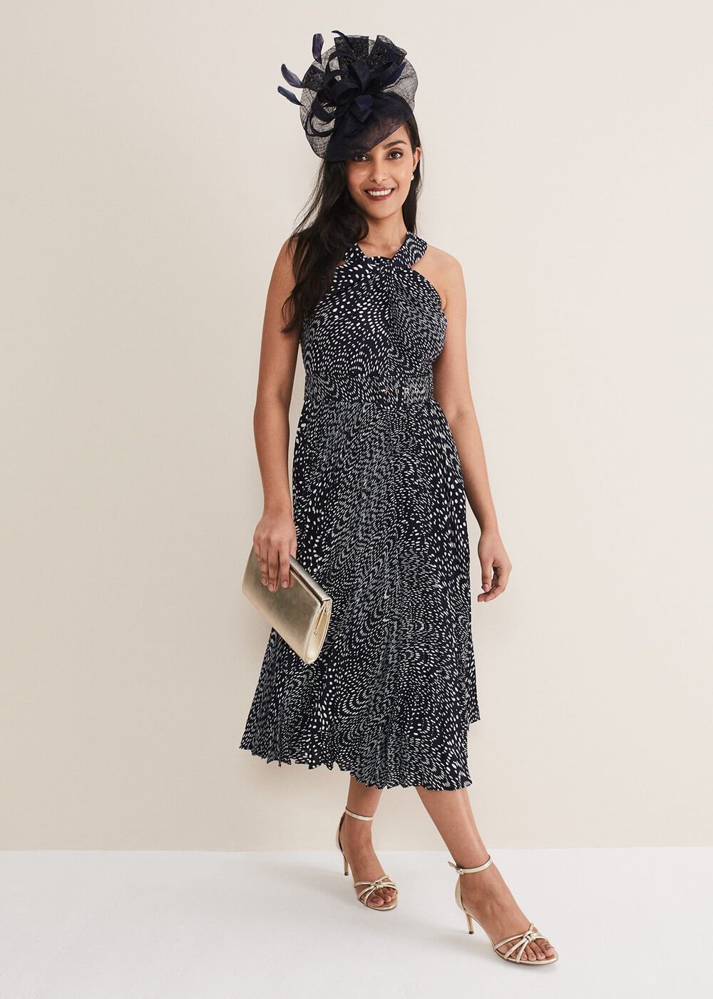Petite Elsie Spot Dress Navy/Ivory