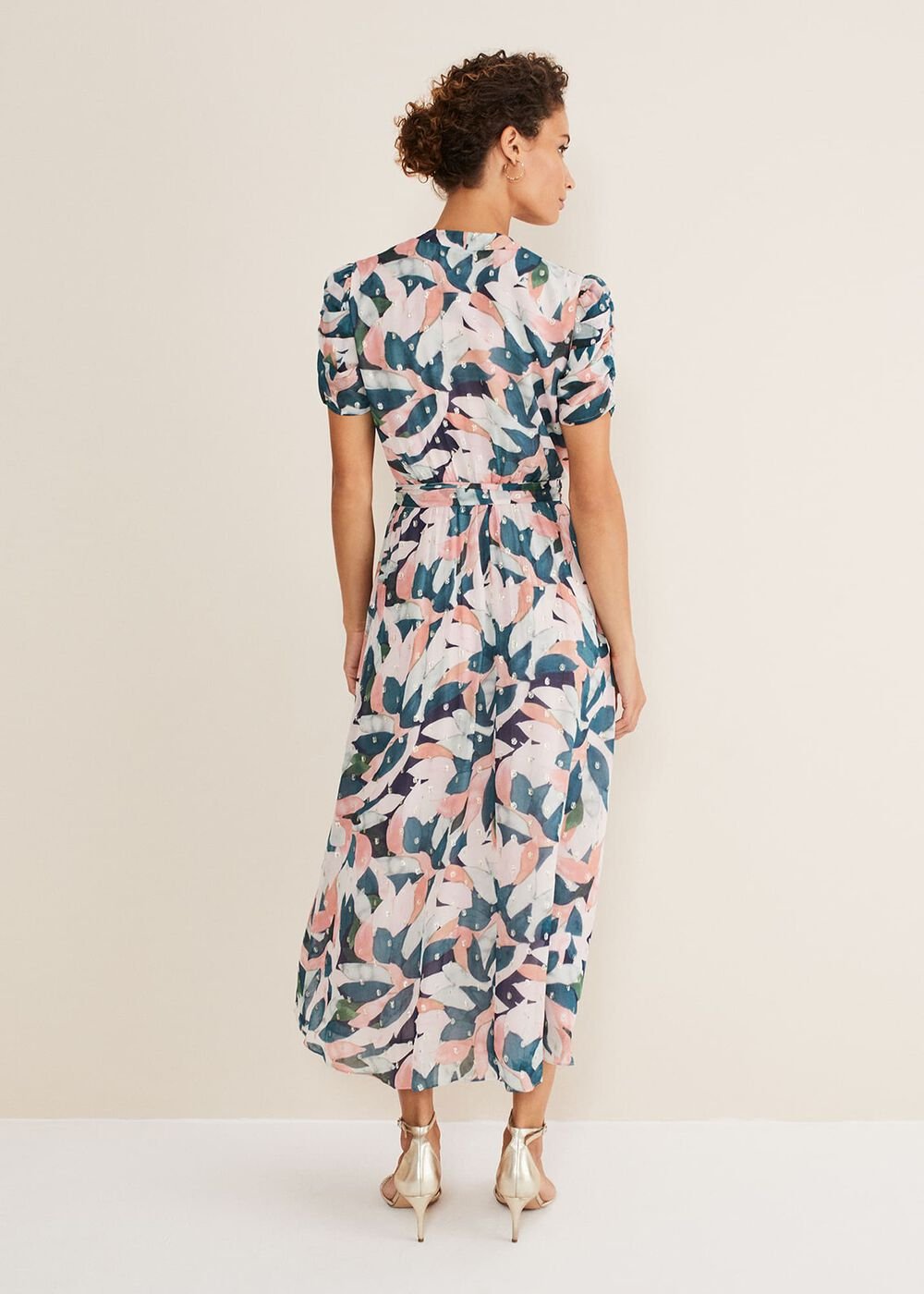Pastel Floral Print Midaxi Wrap Dress Multi-Coloured