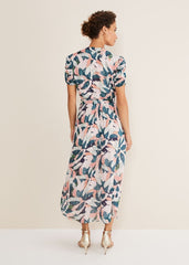 Pastel Floral Print Midaxi Wrap Dress Multi-Coloured