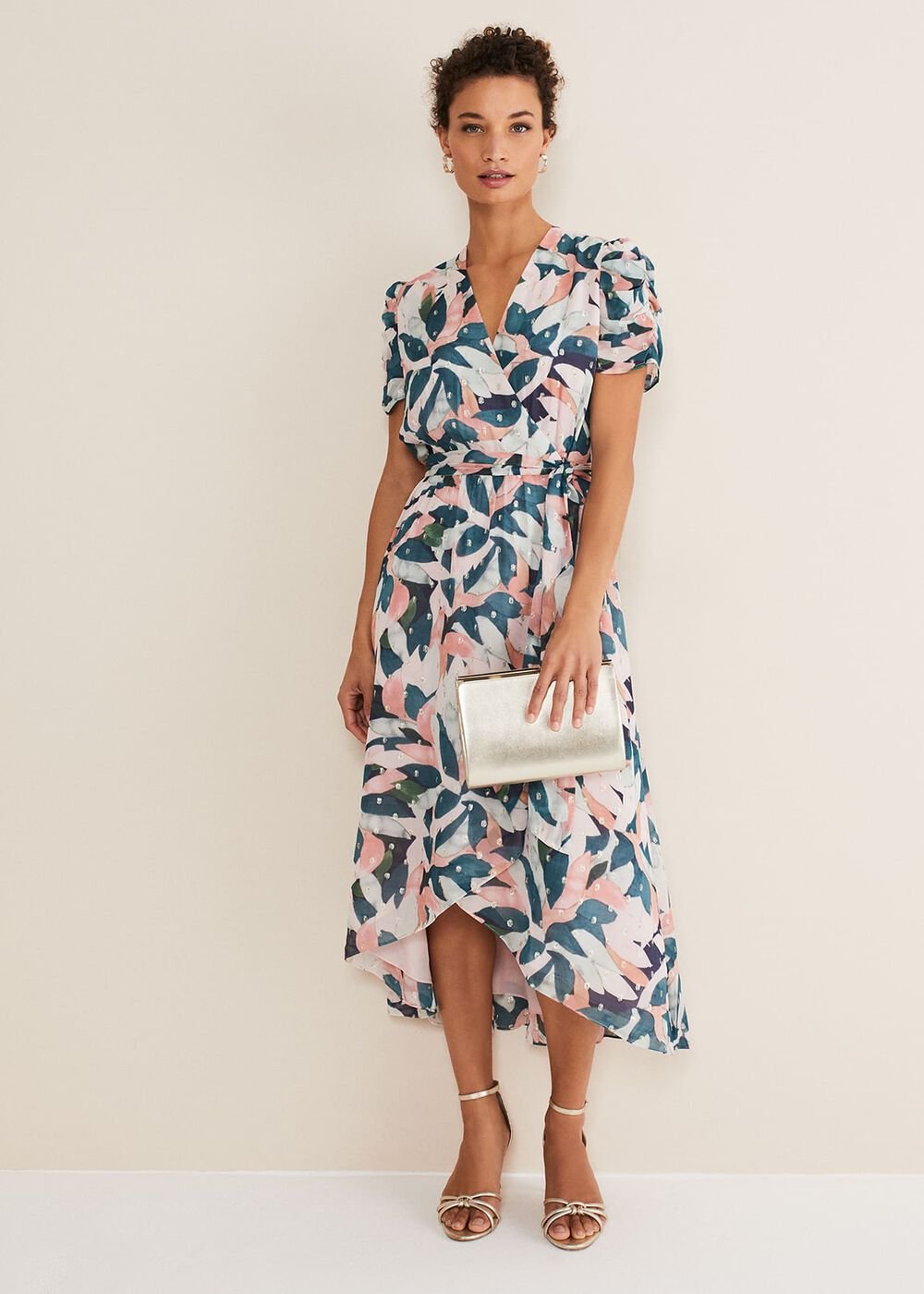 Pastel Floral Print Midaxi Wrap Dress Multi-Coloured