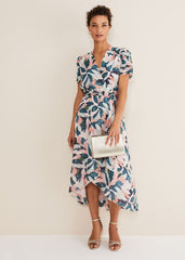 Pastel Floral Print Midaxi Wrap Dress Multi-Coloured