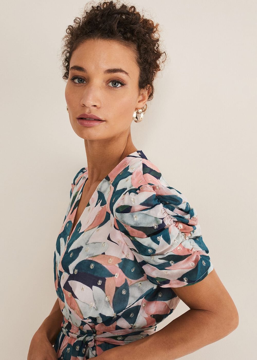 Pastel Floral Print Midaxi Wrap Dress Multi-Coloured
