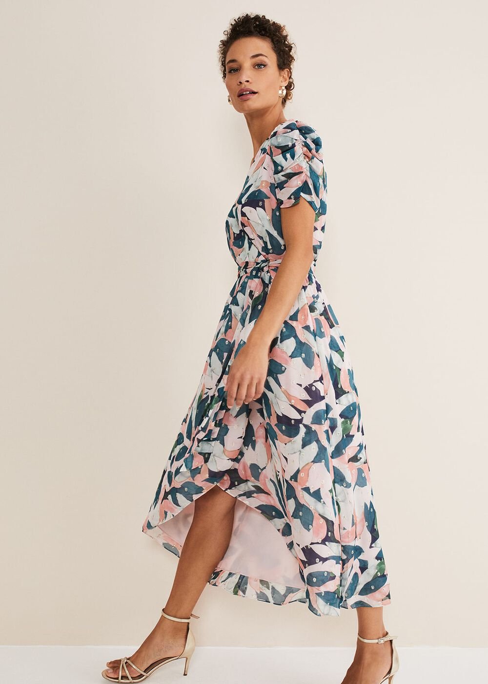 Pastel Floral Print Midaxi Wrap Dress Multi-Coloured