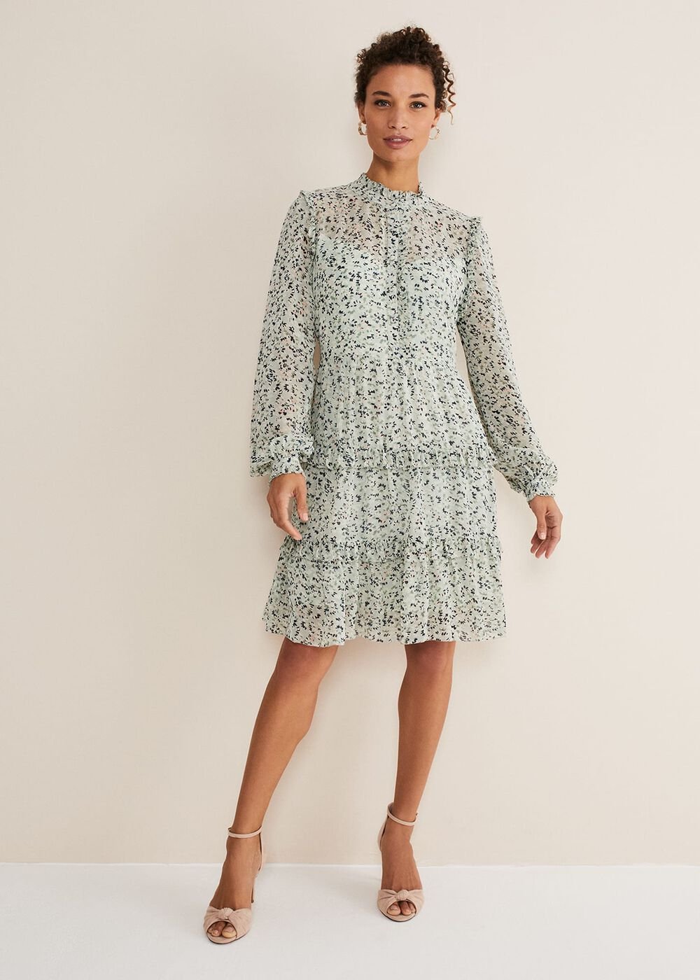 Harlow Floral Tiered Mini Dress Eau De Nil/Multi