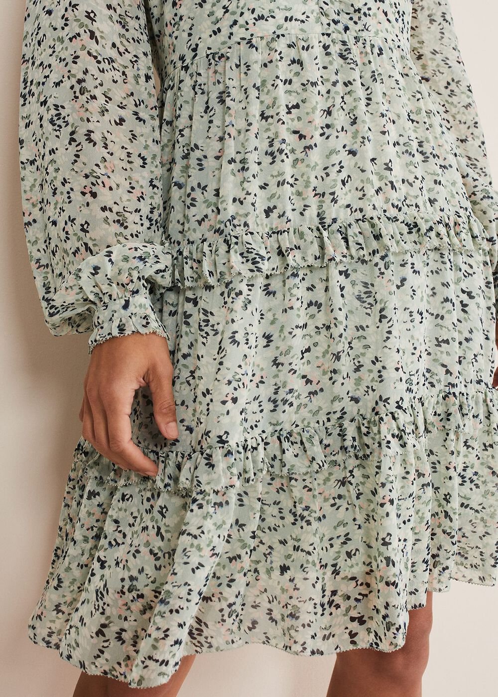 Harlow Floral Tiered Mini Dress Eau De Nil/Multi