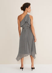 Kaz Checked One Shoulder Midi Dress Black/White