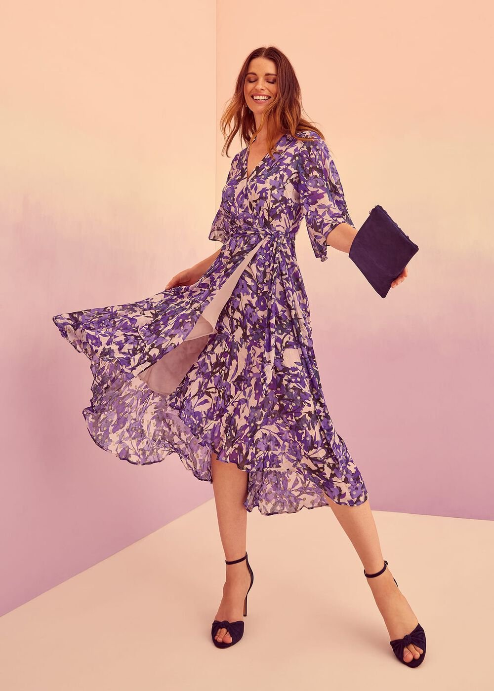 Juliette Floral Wrap Midaxi Dress Latte/Multi