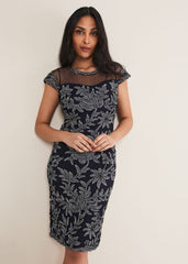 Petite Zila Tapework Dress Navy/Ivory