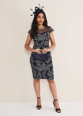 Petite Zila Tapework Dress Navy/Ivory