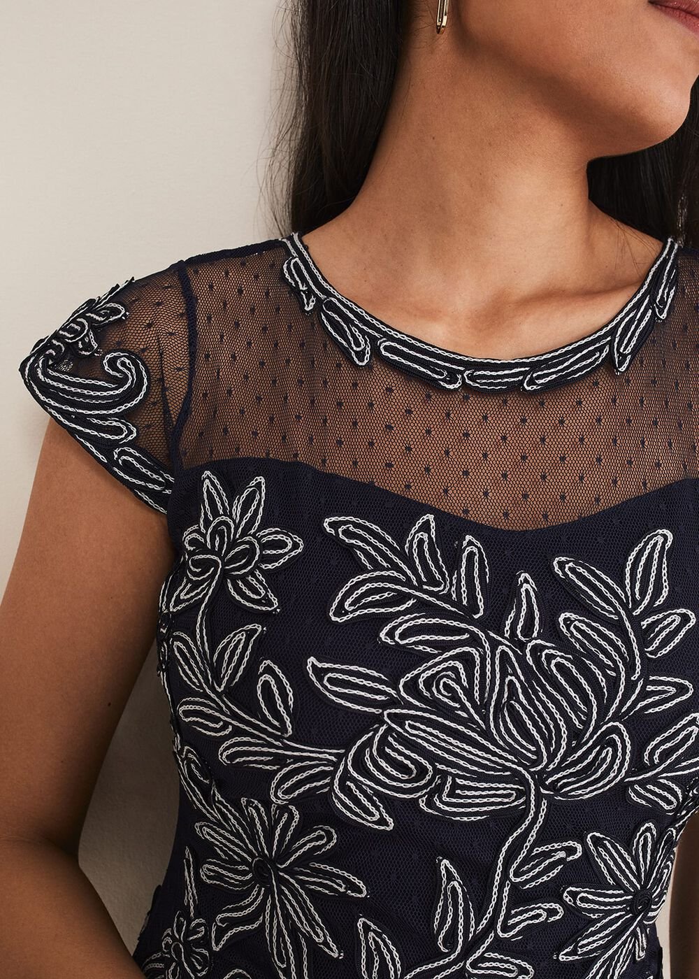 Petite Zila Tapework Dress Navy/Ivory