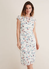 Ivory Floral Lace Dress with Pink & Navy Accents Ivory/Multi