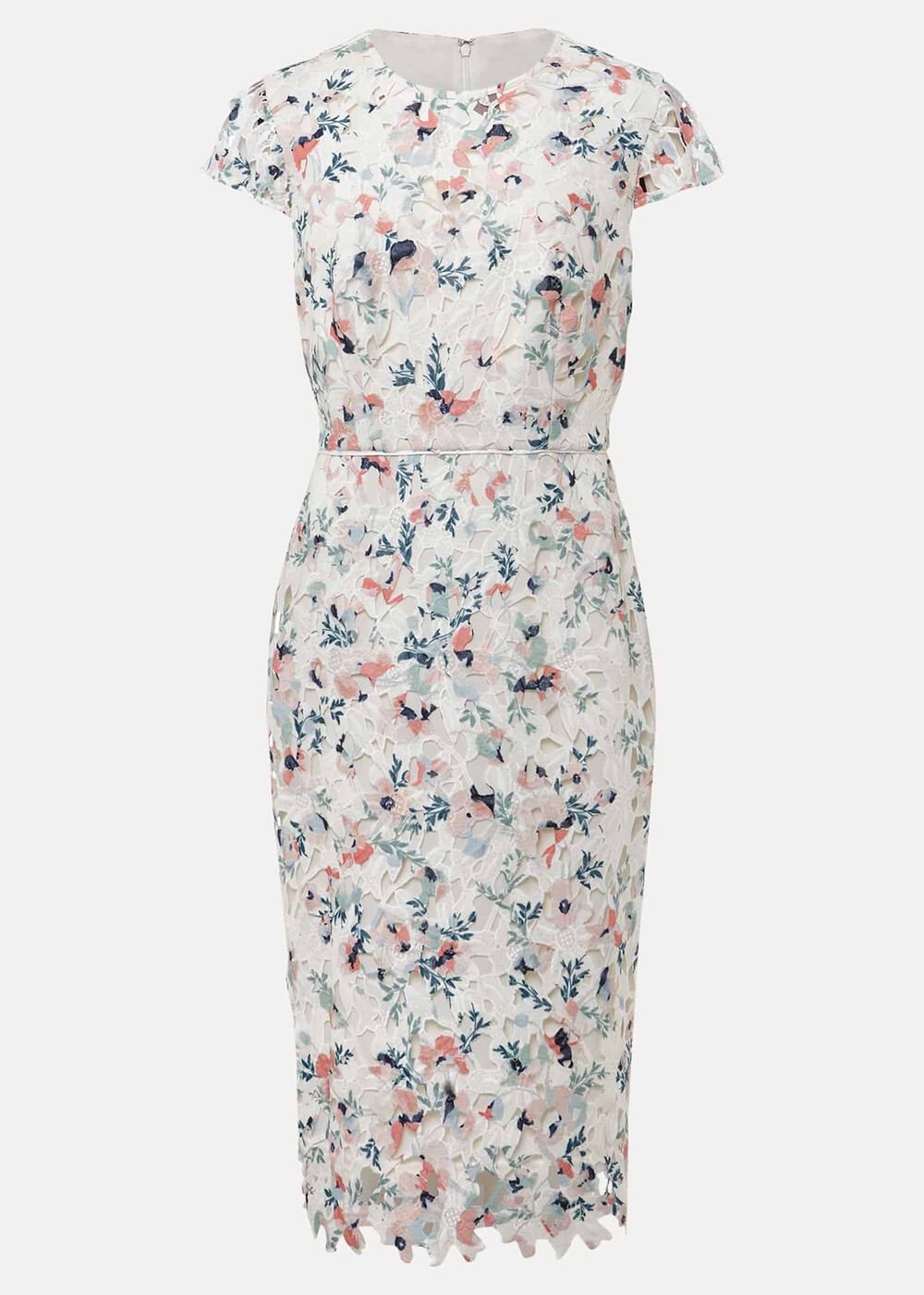 Ivory Floral Lace Dress with Pink & Navy Accents Ivory/Multi