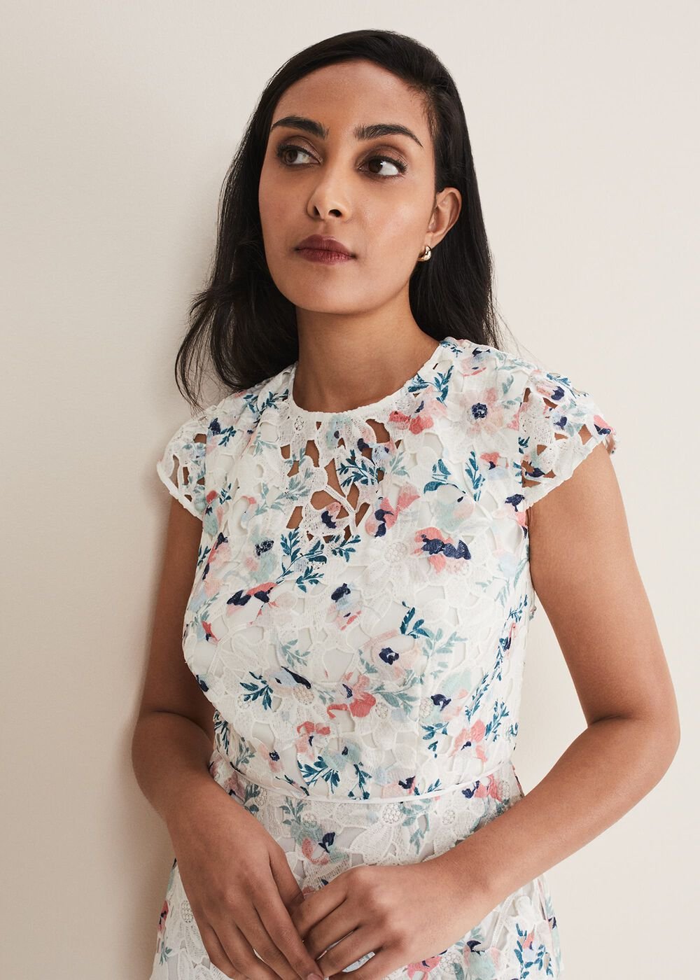 Petite Franky Floral Lace Dress Ivory/Multi