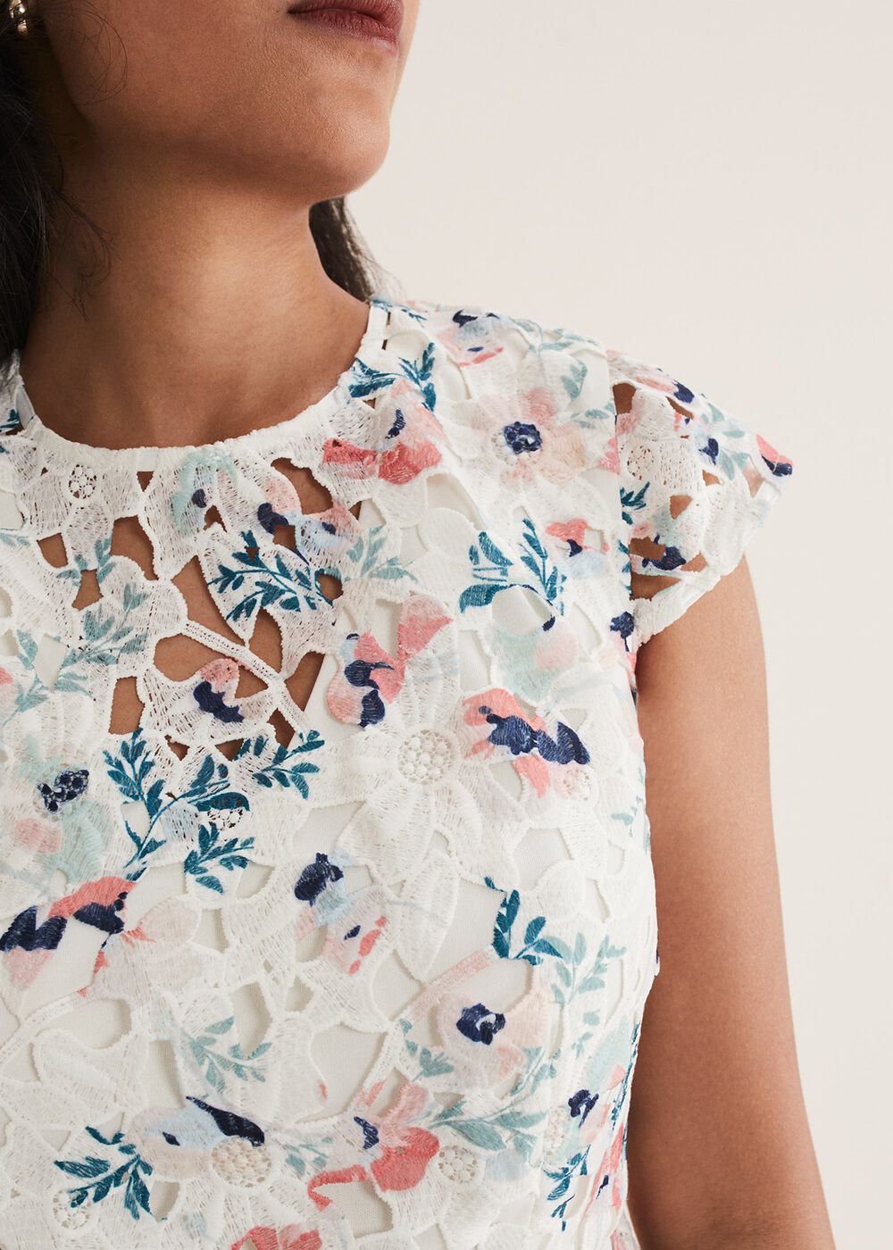 Petite Franky Floral Lace Dress Ivory/Multi