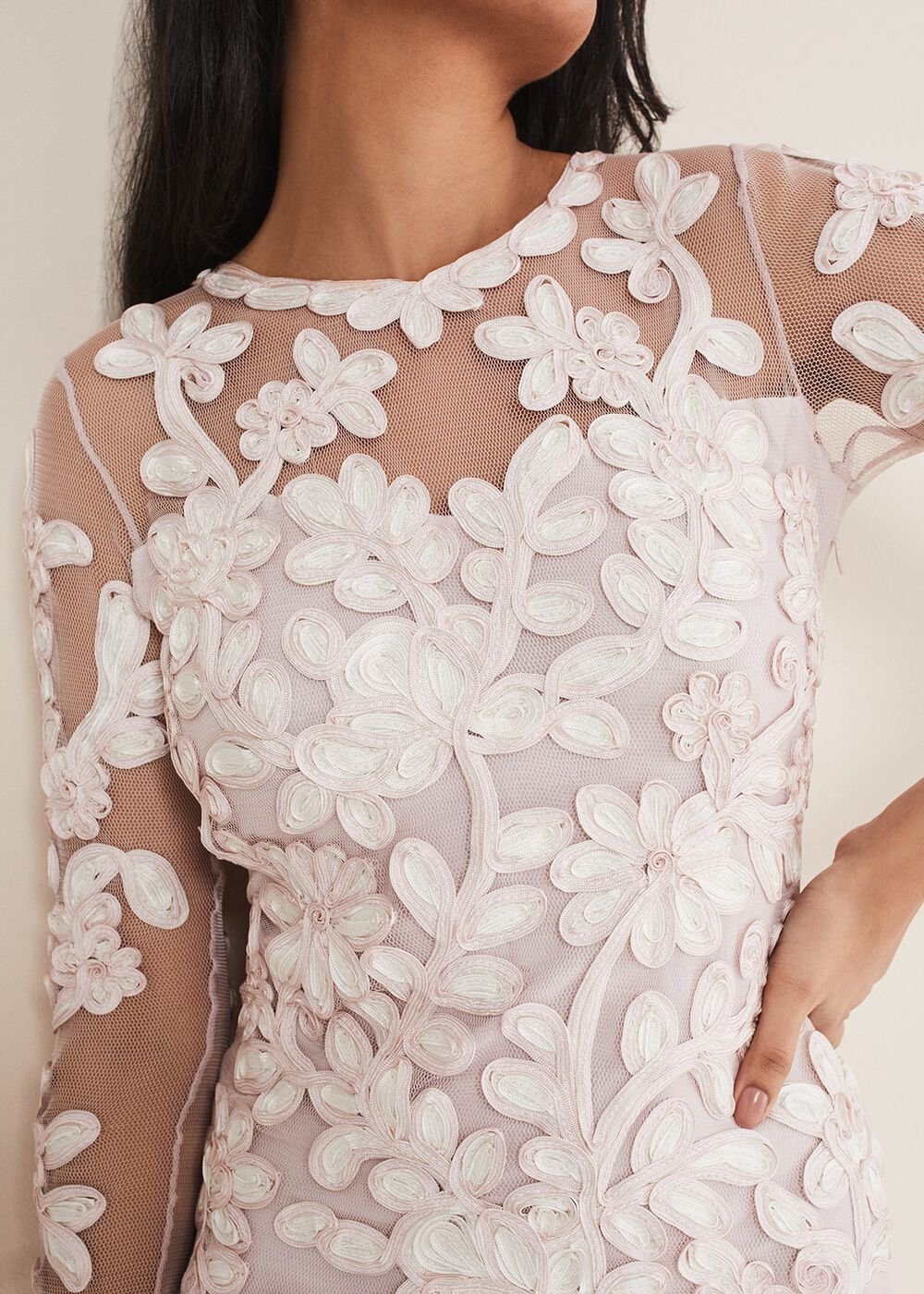 Petite Annika Tapework Dress Antique Rose/Ivory