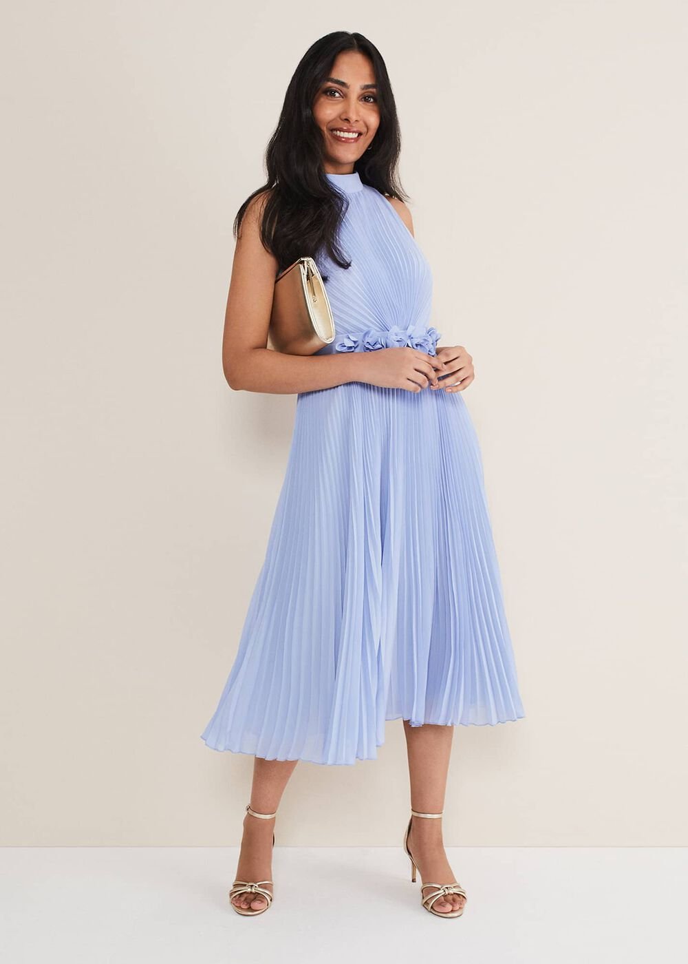 Petite Simara Pleated Midi Dress Cornflower