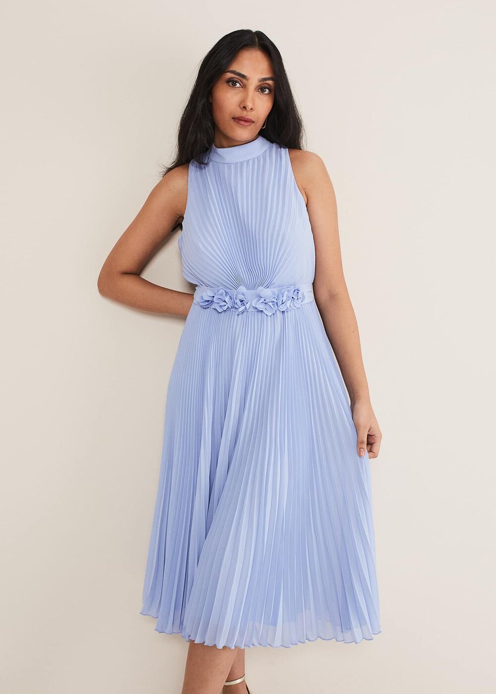 Petite Simara Pleated Midi Dress Cornflower