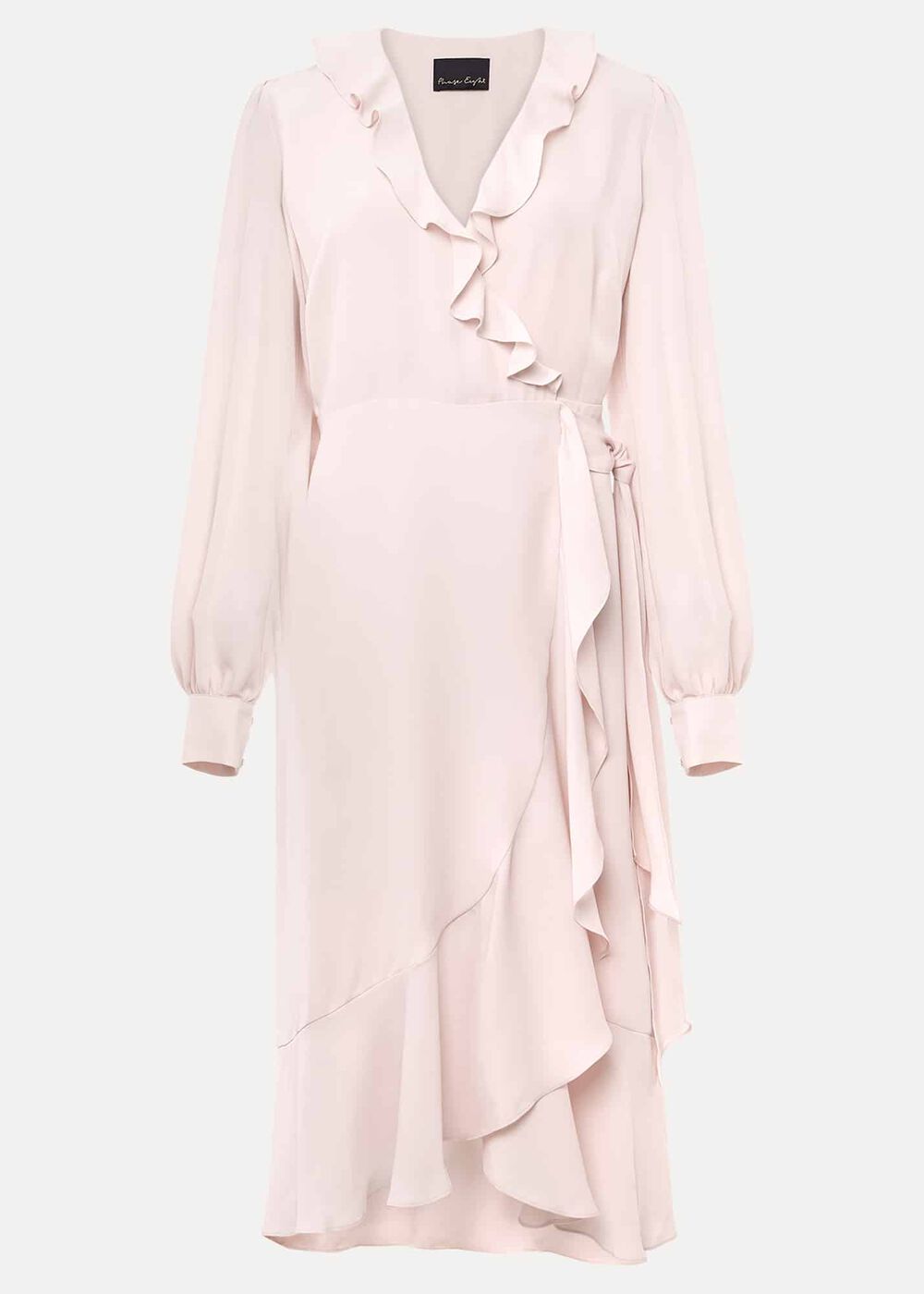 Chic Light Pink Ruffle Midi Dress with Tie Waist Soft Rose