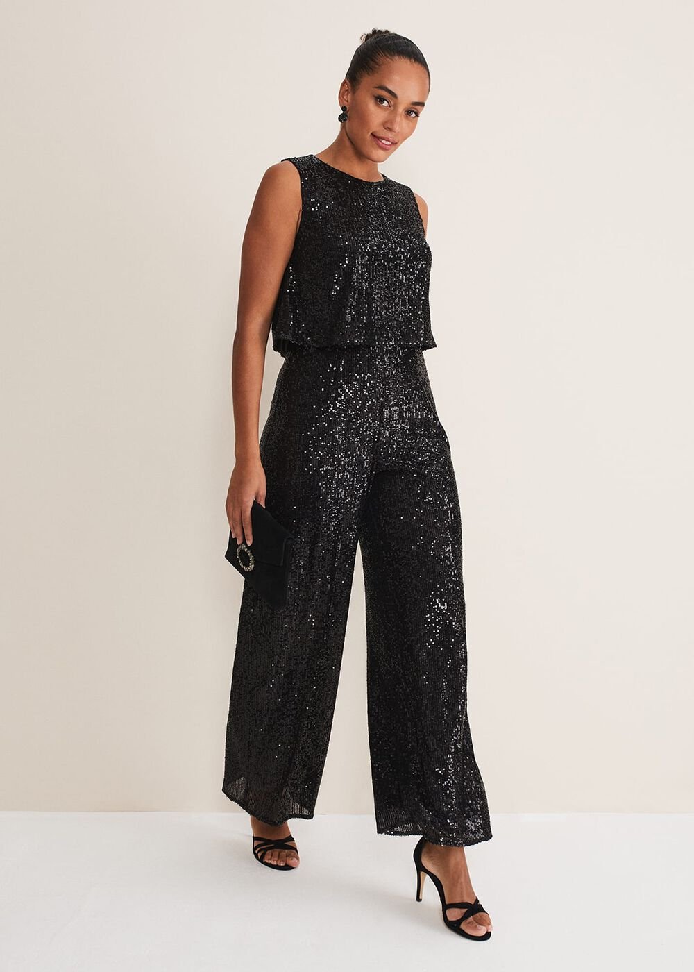 Aubrey Striped Wide Leg Jumpsuit Black