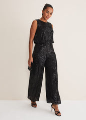 Aubrey Striped Wide Leg Jumpsuit Black