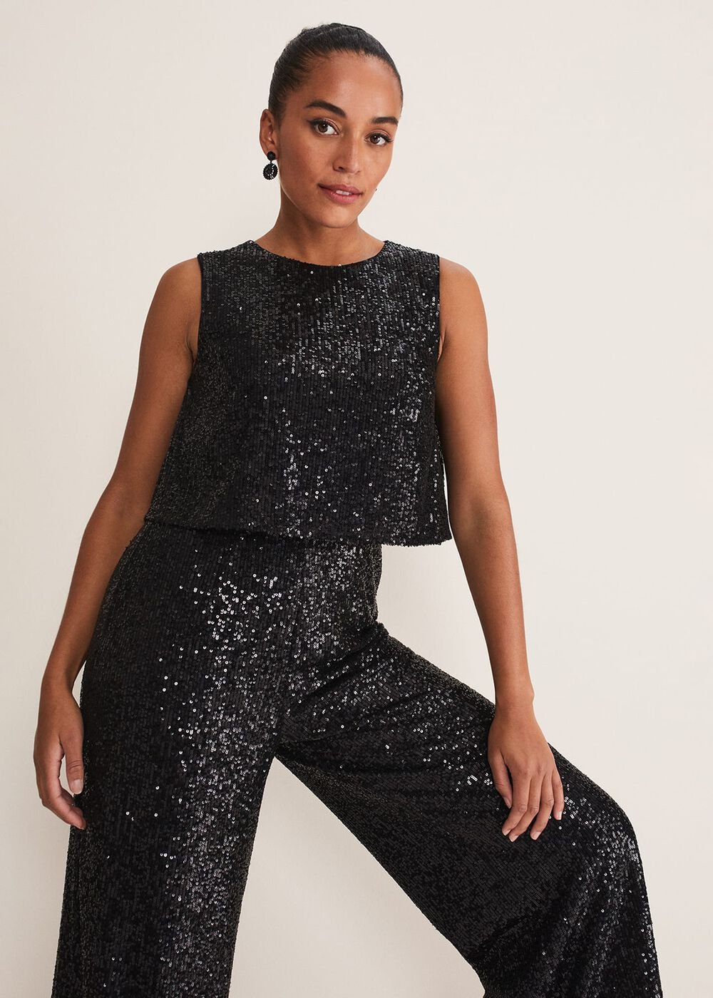 Aubrey Striped Wide Leg Jumpsuit Black