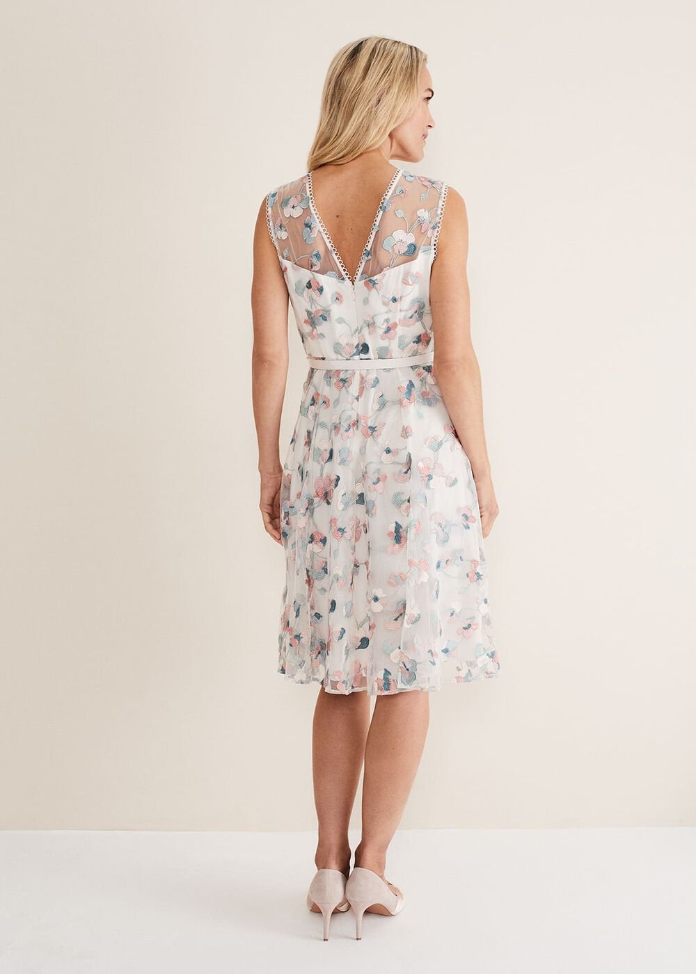 Leighton Floral Embroidered Midi Dress Pale Petal/ Multi