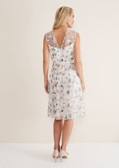 Leighton Floral Embroidered Midi Dress Pale Petal/ Multi