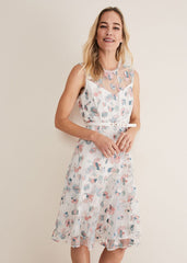 Leighton Floral Embroidered Midi Dress Pale Petal/ Multi