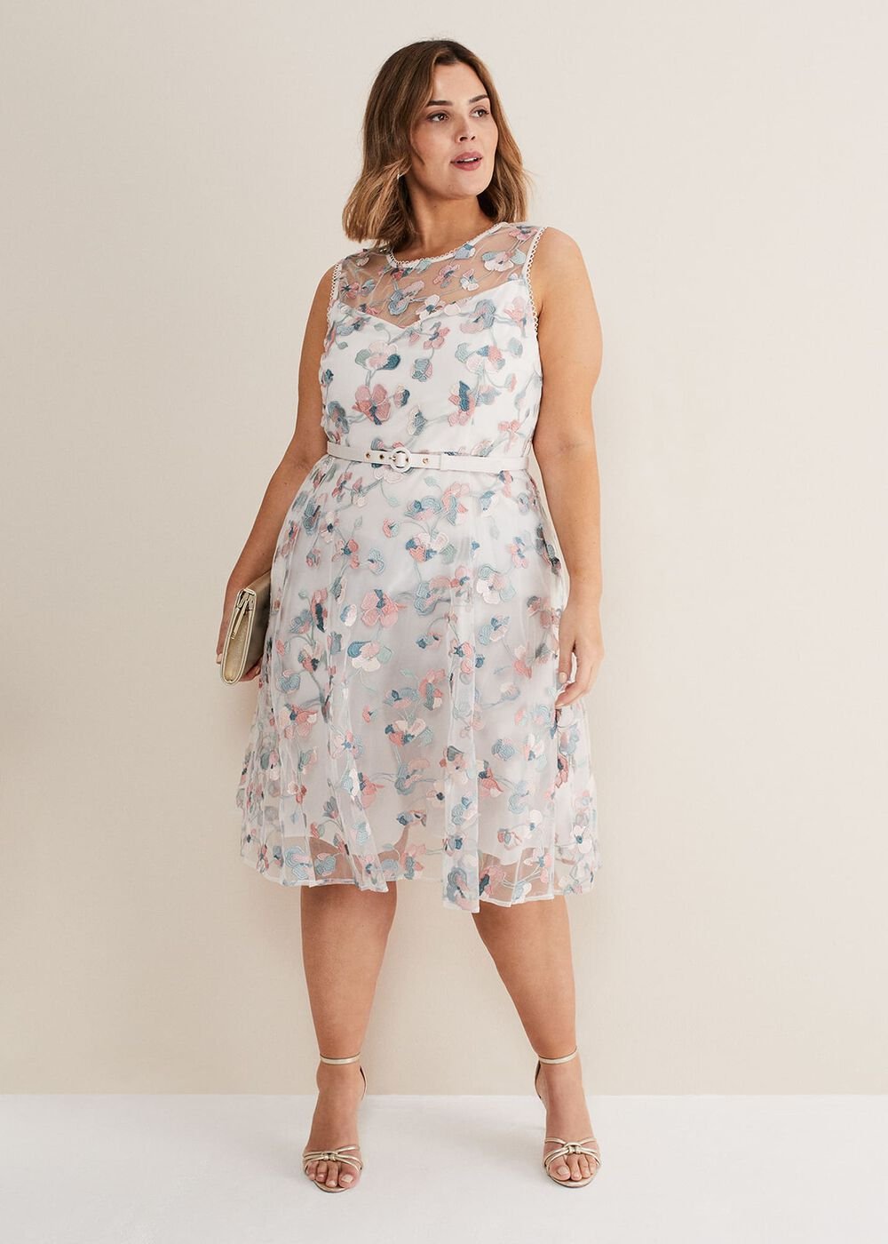 Leighton Floral Embroidered Midi Dress Pale Petal/ Multi