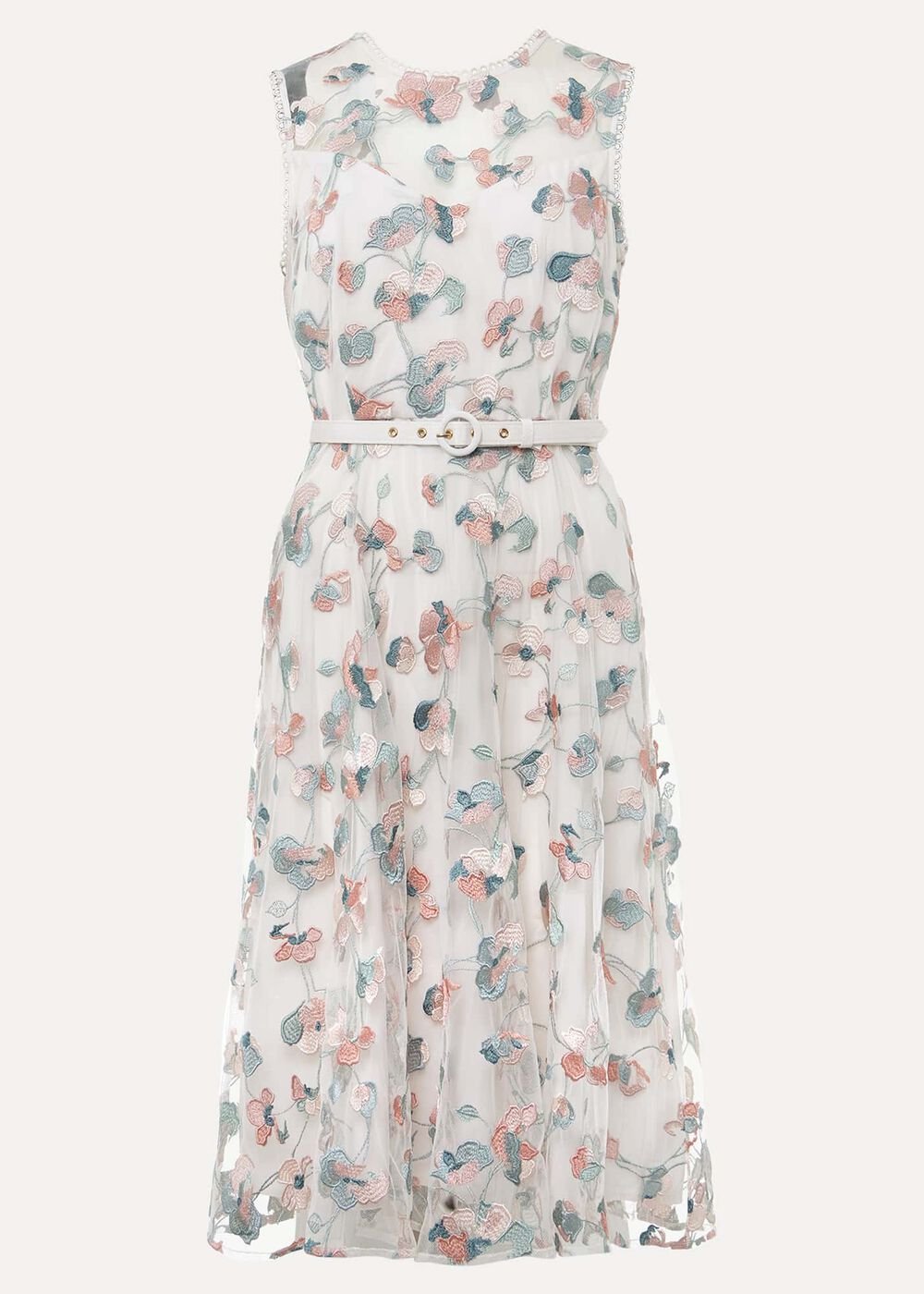 Leighton Floral Embroidered Midi Dress Pale Petal/ Multi