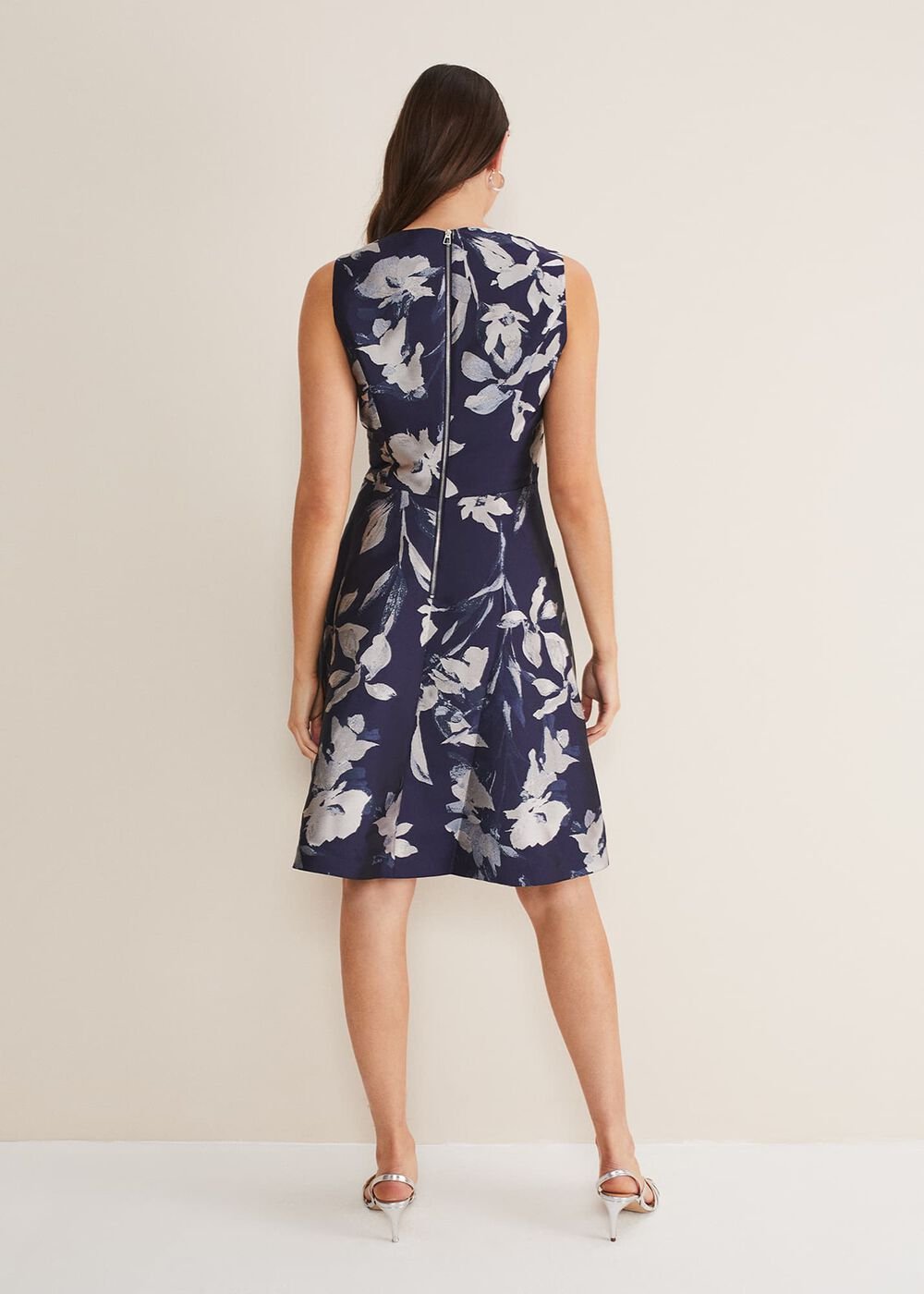Cassy Jaquard Floral Midi Dress Navy/Multi